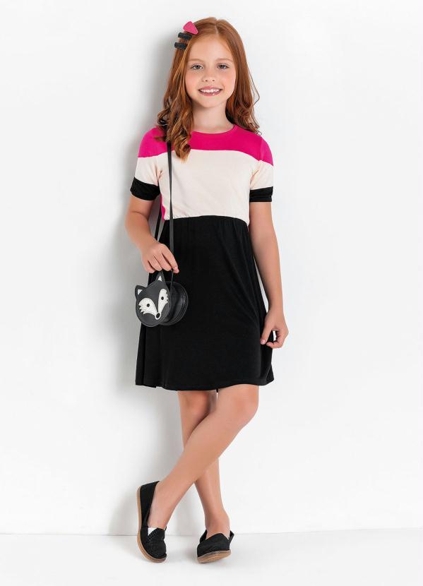 Outlet - Vestido Infantil Tricolor com Recortes