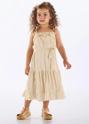 Up Baby - Vestido Infantil Tricot com Forro Bege - UP BABY