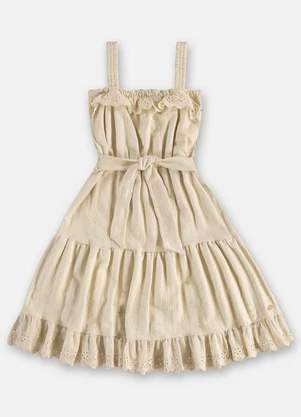 Up Baby - Vestido Infantil Tricot com Forro Bege - UP BABY