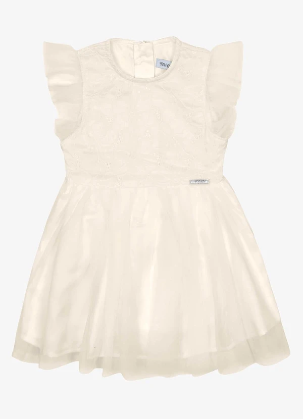Trick Nick - Vestido Infantil Tule Bordado Bege