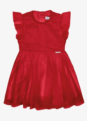 Trick Nick - Vestido Infantil Tule Bordado Vermelho - TRICK NICK