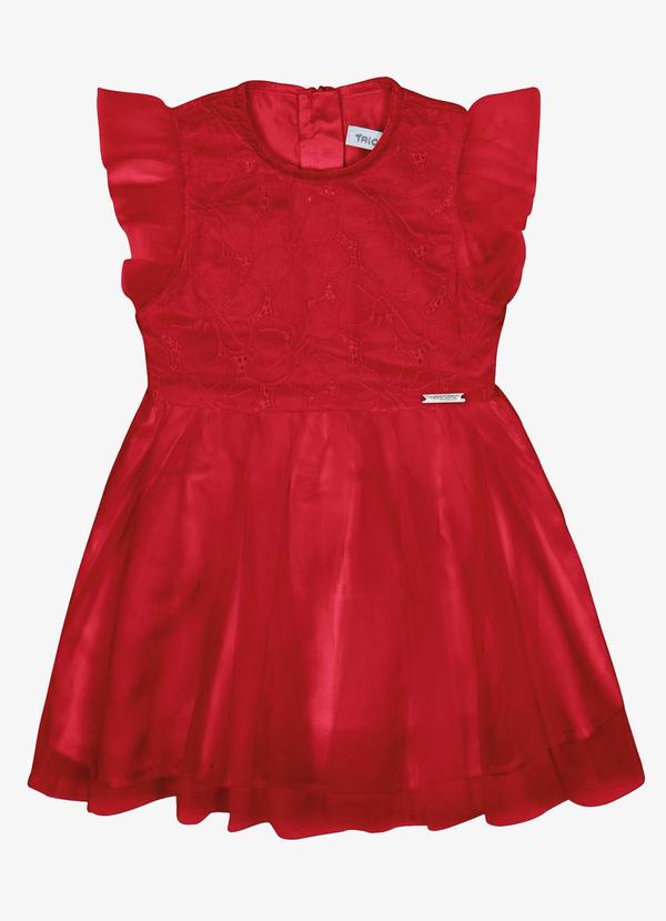 Trick Nick - Vestido Infantil Tule Bordado Vermelho