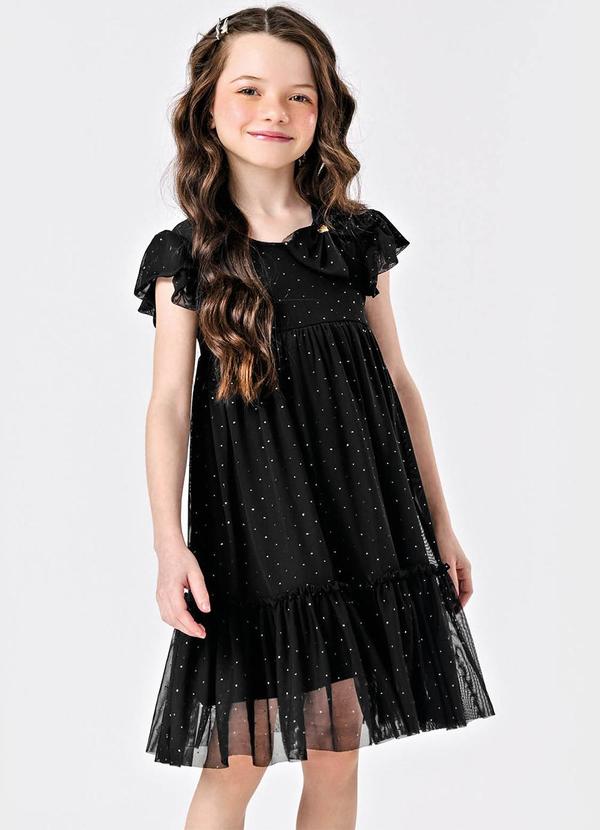 Trick Nick - Vestido Infantil Tule Glitter com Laço Preto