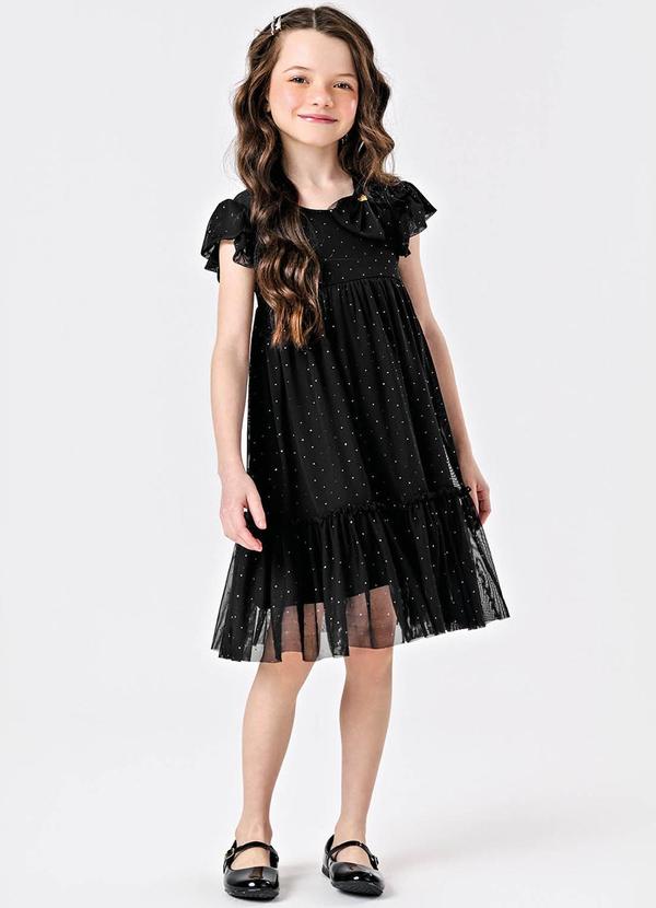 Trick Nick - Vestido Infantil Tule Glitter com Laço Preto 3