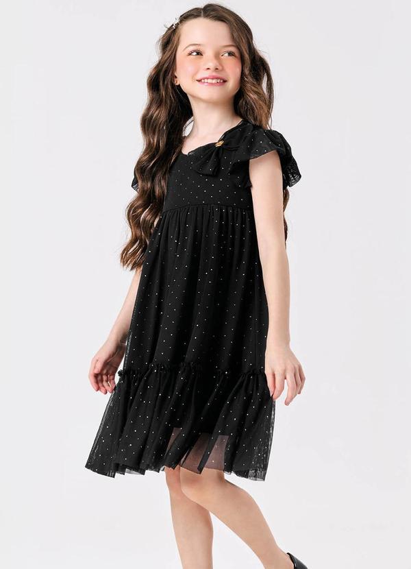 Trick Nick - Vestido Infantil Tule Glitter com Laço Preto 4