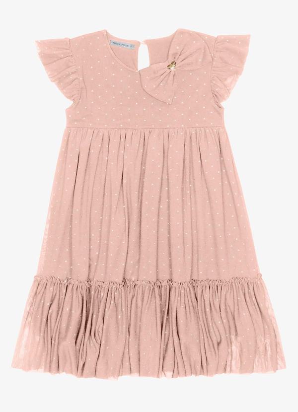 Trick Nick - Vestido Infantil Tule Glitter com Laço Rosa
