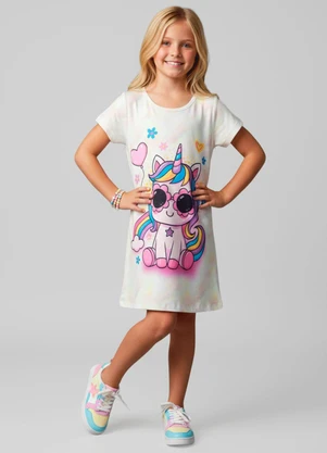 Laluna - Vestido Infantil Unicórnio Creme - LALUNA