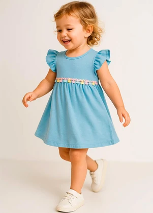 Rosa Azul - Vestido Infantil Verão com Franjinha Iaia Azul - ROSA AZUL