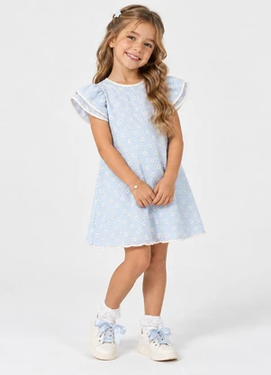 Trick Nick - Vestido Infantil Verão em Plissado Floral Azul - TRICK NICK