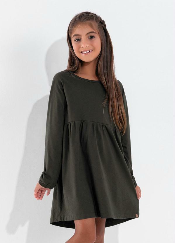 Moda Pop - Vestido Infantil Verde Militar com Recorte