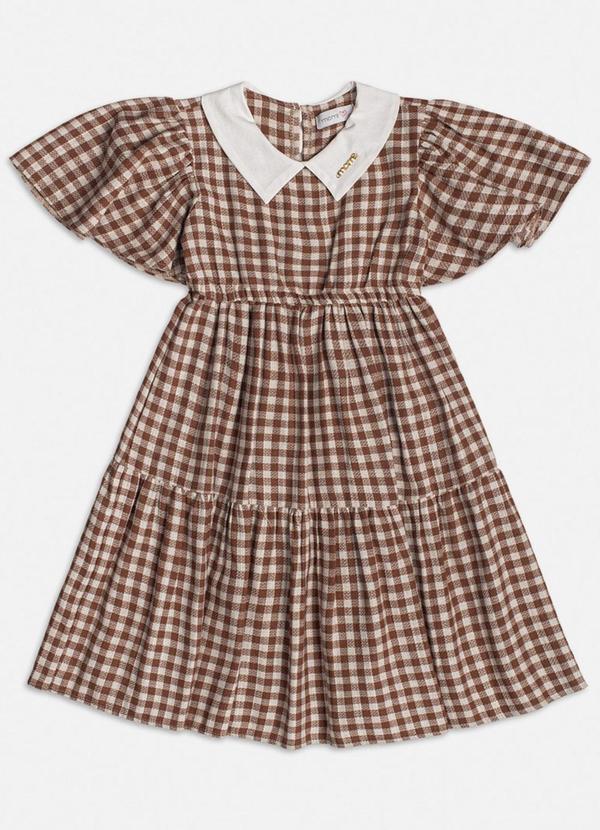 Momi - Vestido Infantil Xadrez com Golinha Marrom