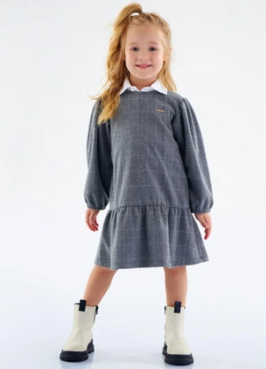 Up Baby - Vestido Infantil Xadrez Jacquard Cinza - UP BABY
