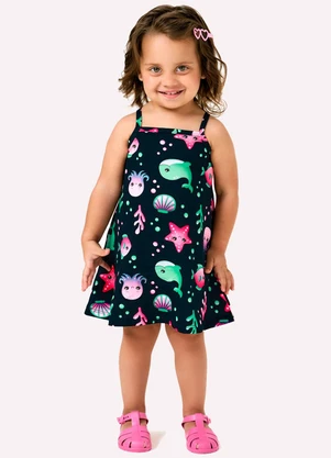 Kyly - Vestido Infatil Menina em Algodão Azul Marinho - KYLY