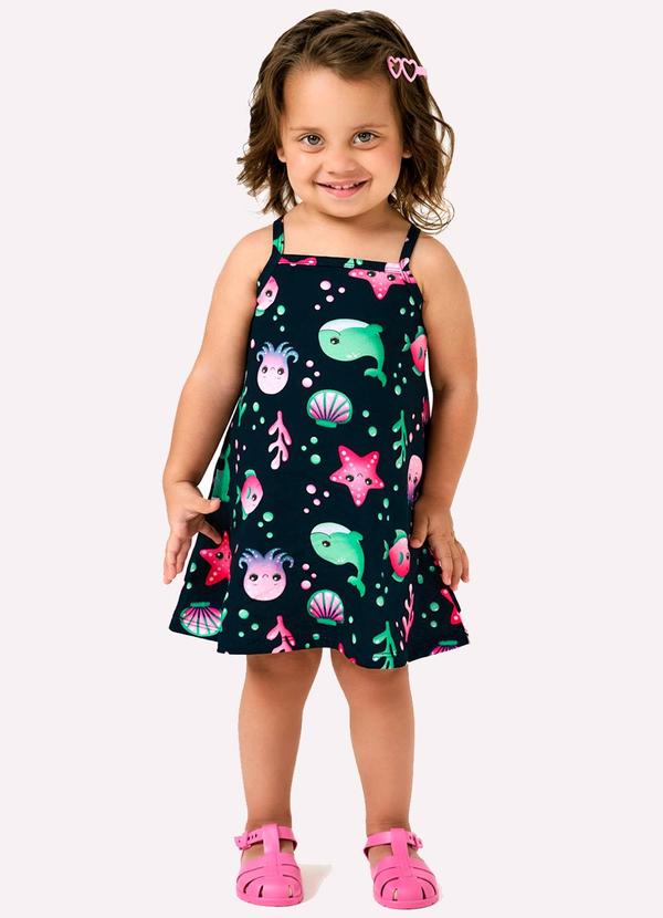 Kyly - Vestido Infatil Menina em Algodão Azul Marinho