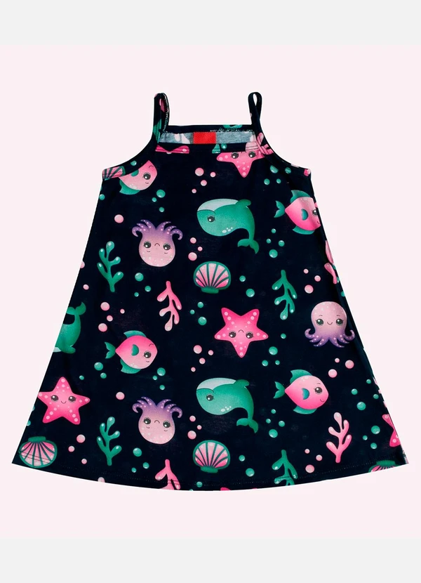 Kyly - Vestido Infatil Menina em Algodão Azul Marinho 2