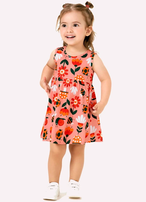 Kyly - Vestido Infatil Menina Estampa Rosa