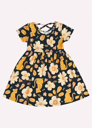 Kyly - Vestido Infatil Menina Flores Azul Marinho - KYLY
