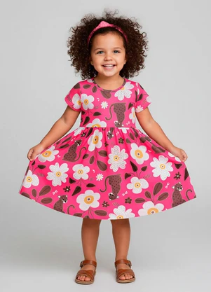 Kyly - Vestido Infatil Menina Flores Rosa - KYLY