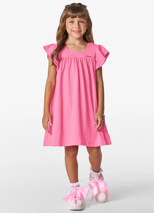 Trick Nick - Vestido Infnatil em Anarruga Rosa