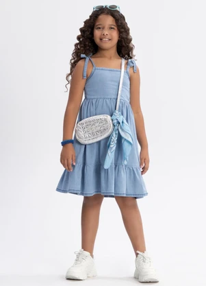 Alakazoo - Vestido Jeans Curto Infantil de Alças Azul - ALAKAZOO