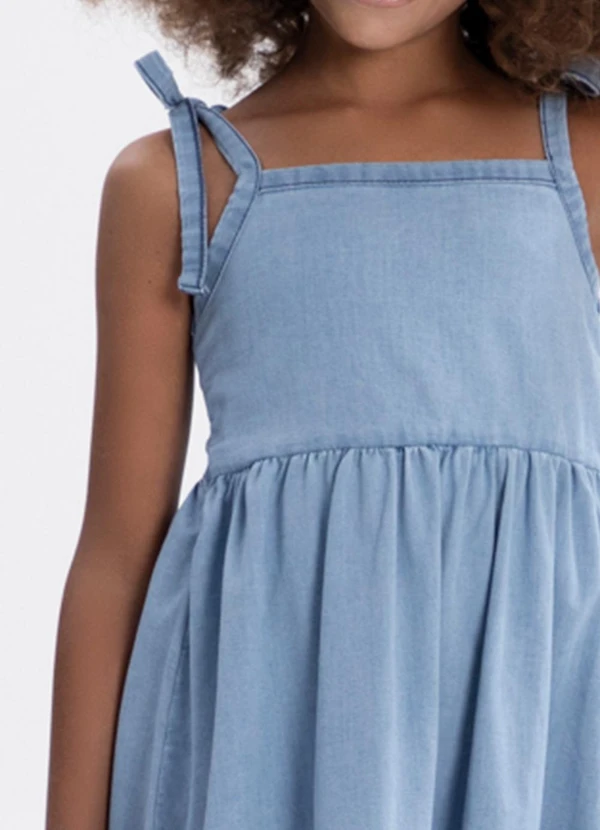 Alakazoo - Vestido Jeans Curto Infantil de Alças Azul 3