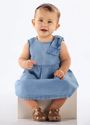 Up Baby - Vestido Jeans Elastano Laço Ombro Azul - UP BABY