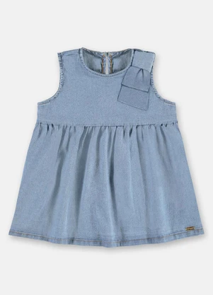 Up Baby - Vestido Jeans Elastano Laço Ombro Azul - UP BABY