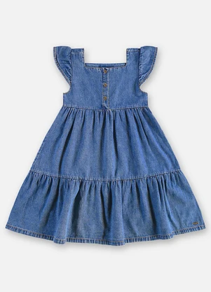 Up Baby - Vestido Jeans Infantil com Babados Azul - UP BABY