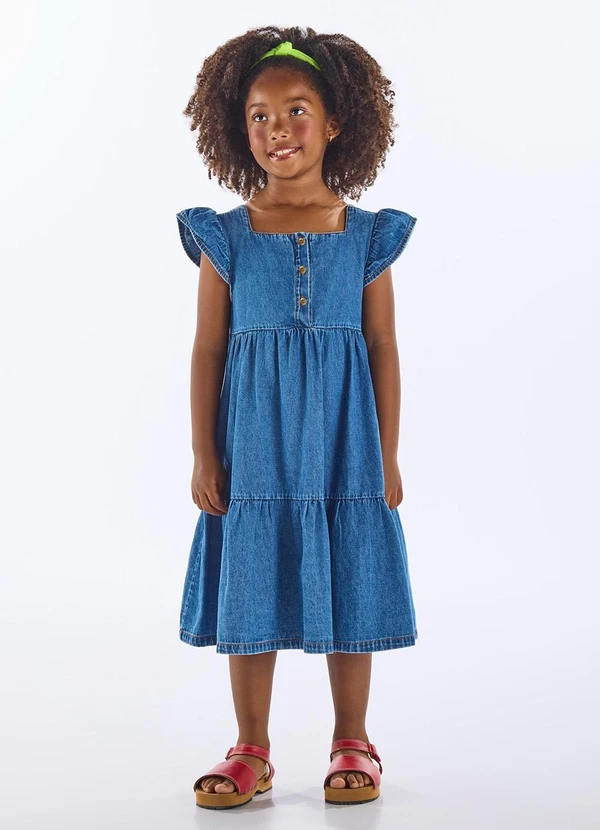 Up Baby - Vestido Jeans Infantil com Babados Azul