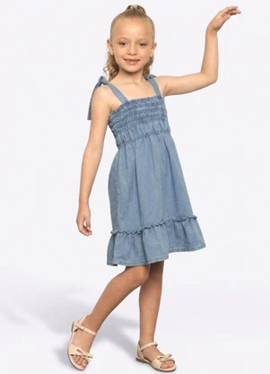 Torra - Vestido Jeans Infantil Curto Alcinha Azul - TORRA