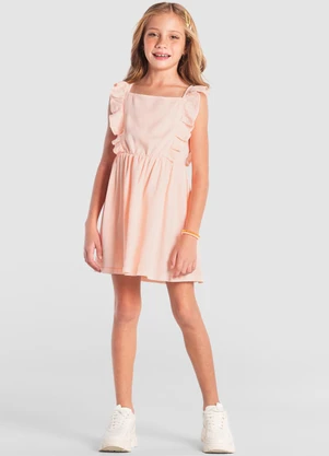Brandili - Vestido Jeans Infantil Menina com Babados Salmão - BRANDILI