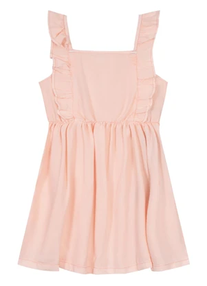 Brandili - Vestido Jeans Infantil Menina com Babados Salmão - BRANDILI