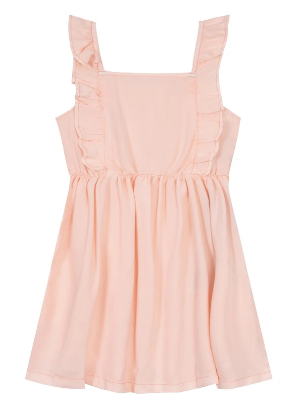 Brandili - Vestido Jeans Infantil Menina com Babados Salmão 2