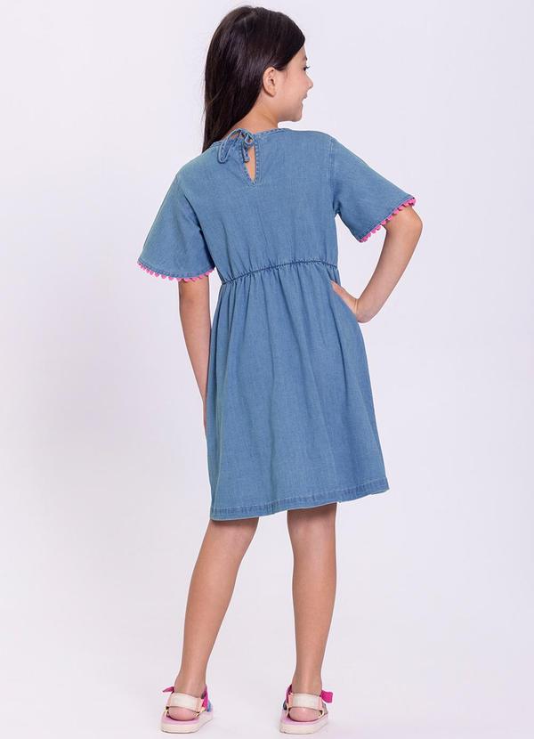 Alakazoo - Vestido Jeans Infantil Menina com Bordado Azul 2