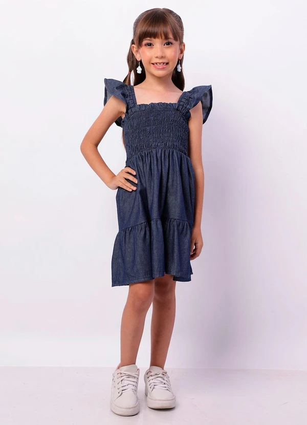 Torra - Vestido Jeans Infantil Três Marias Lastex Azul