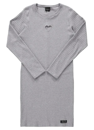 Milli e Nina - Vestido Juvenil Canelado Maxi Coração Cinza - MILLI E NINA