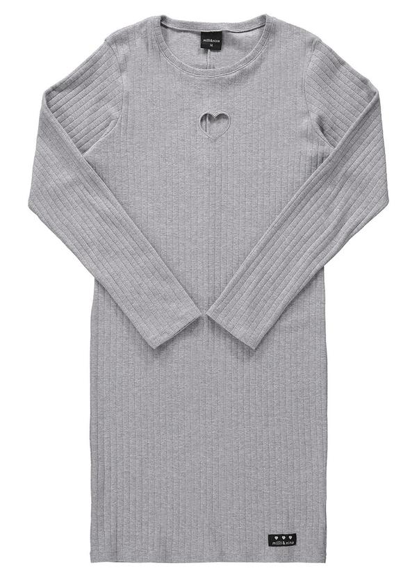 Milli e Nina - Vestido Juvenil Canelado Maxi Coração Cinza