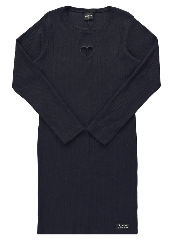 Milli e Nina - Vestido Juvenil Canelado Maxi Coração Preto 3