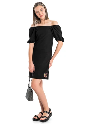 Gloss - Vestido Juvenil com Manga Bufante Preto - GLOSS