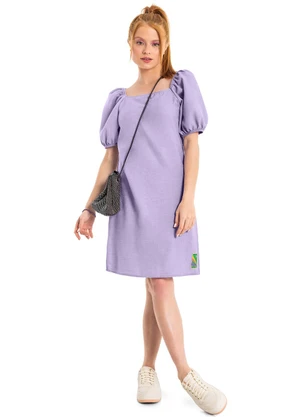 Gloss - Vestido Juvenil com Manga Bufante Roxo - GLOSS