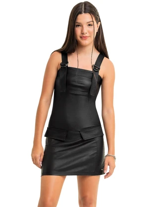 Gloss - Vestido Juvenil em Tecido Bengaline Preto - GLOSS