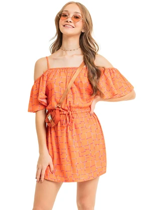 Gloss - Vestido Juvenil em Viscose Sarjada Laranja - GLOSS