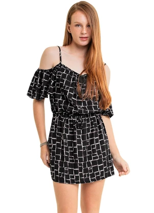 Gloss - Vestido Juvenil em Viscose Sarjada Preto - GLOSS