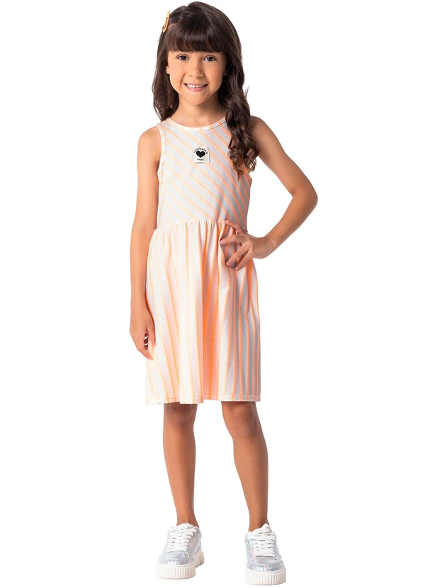 Malwee Kids - Vestido Laranja Claro Godê Listrado