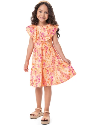 Carinhoso - Vestido Laranja Marias Floral Menina - CARINHOSO