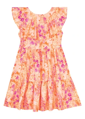 Carinhoso - Vestido Laranja Marias Floral Menina - CARINHOSO
