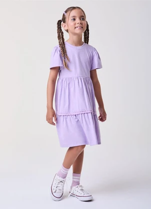 Bimbi - Vestido Lilás com Barra de Marias Lilás - BIMBI