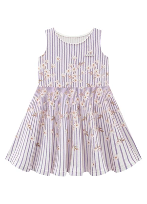 Carinhoso - Vestido Lilás Godê Listrado em Malha Texturizada - CARINHOSO