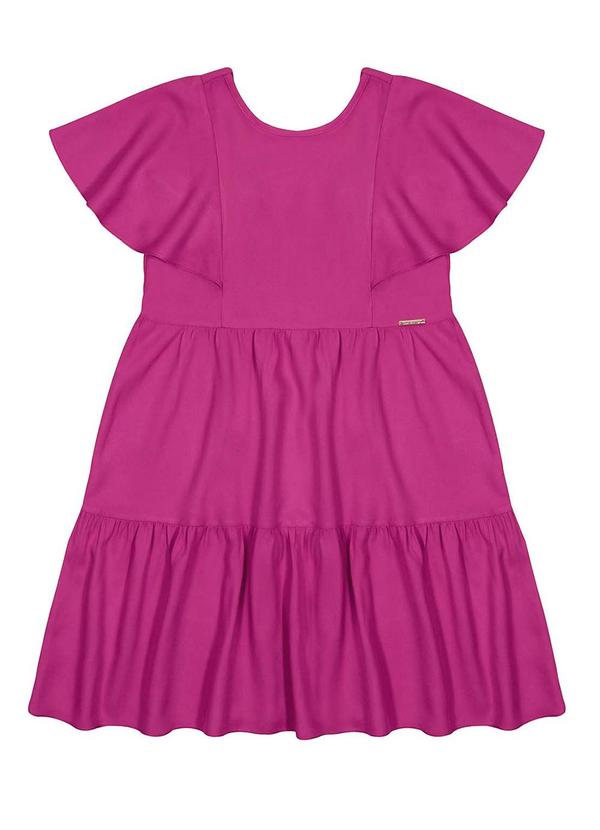 Alakazoo - Vestido Liso com Babados e Mangas Curtas Rosa