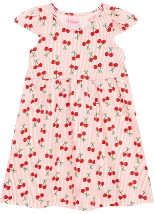 Duduka - Vestido Listrada Cereja Manga Copinho Vermelho - DUDUKA